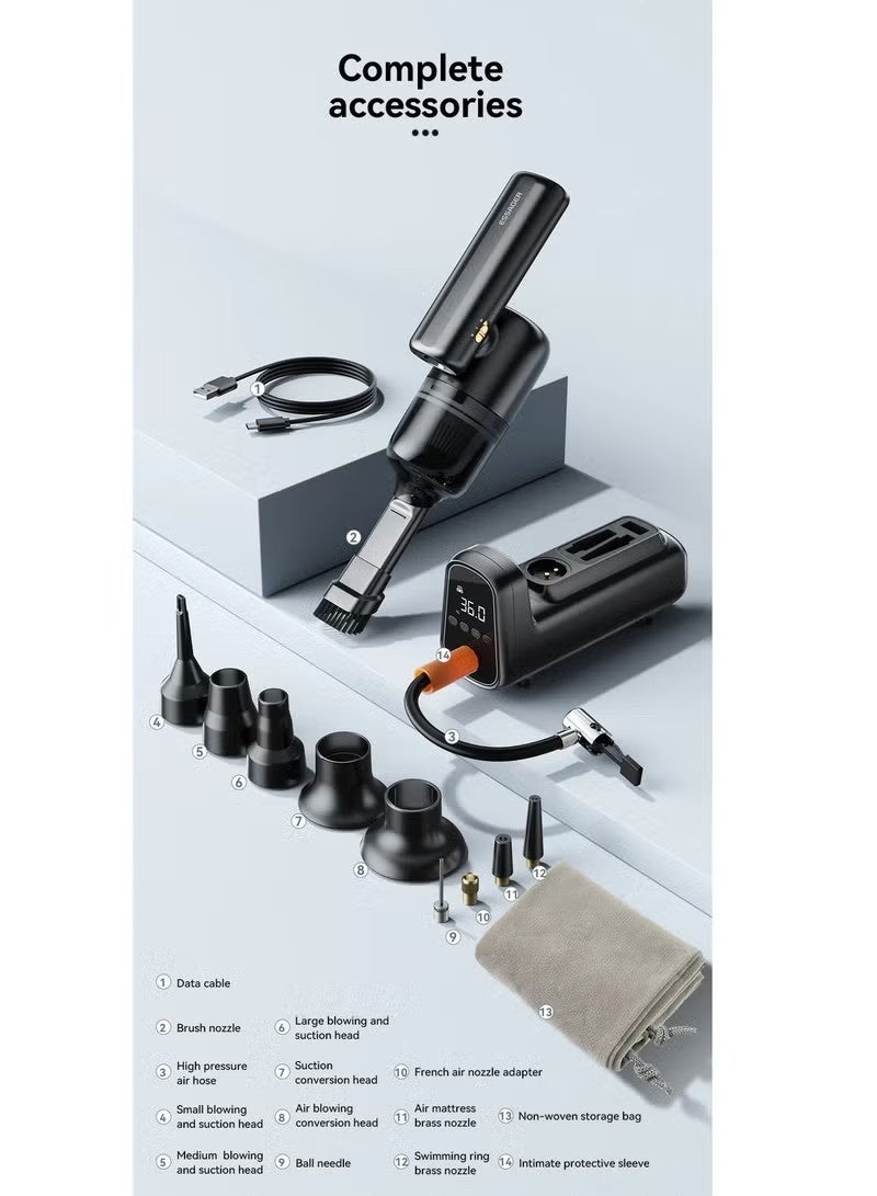 ايساجر مكنسة إيساجر F19 Plus اللاسلكية 5 في 1 مع منفاخ هواء 150PSI – قوة شفط 8000PA، بطارية 4000mAh باور بنك، شحن USB-C، فلتر HEPA قابل للغسل | جهاز محمول لتنظيف السيارة والمنزل والمكتب - Image 4